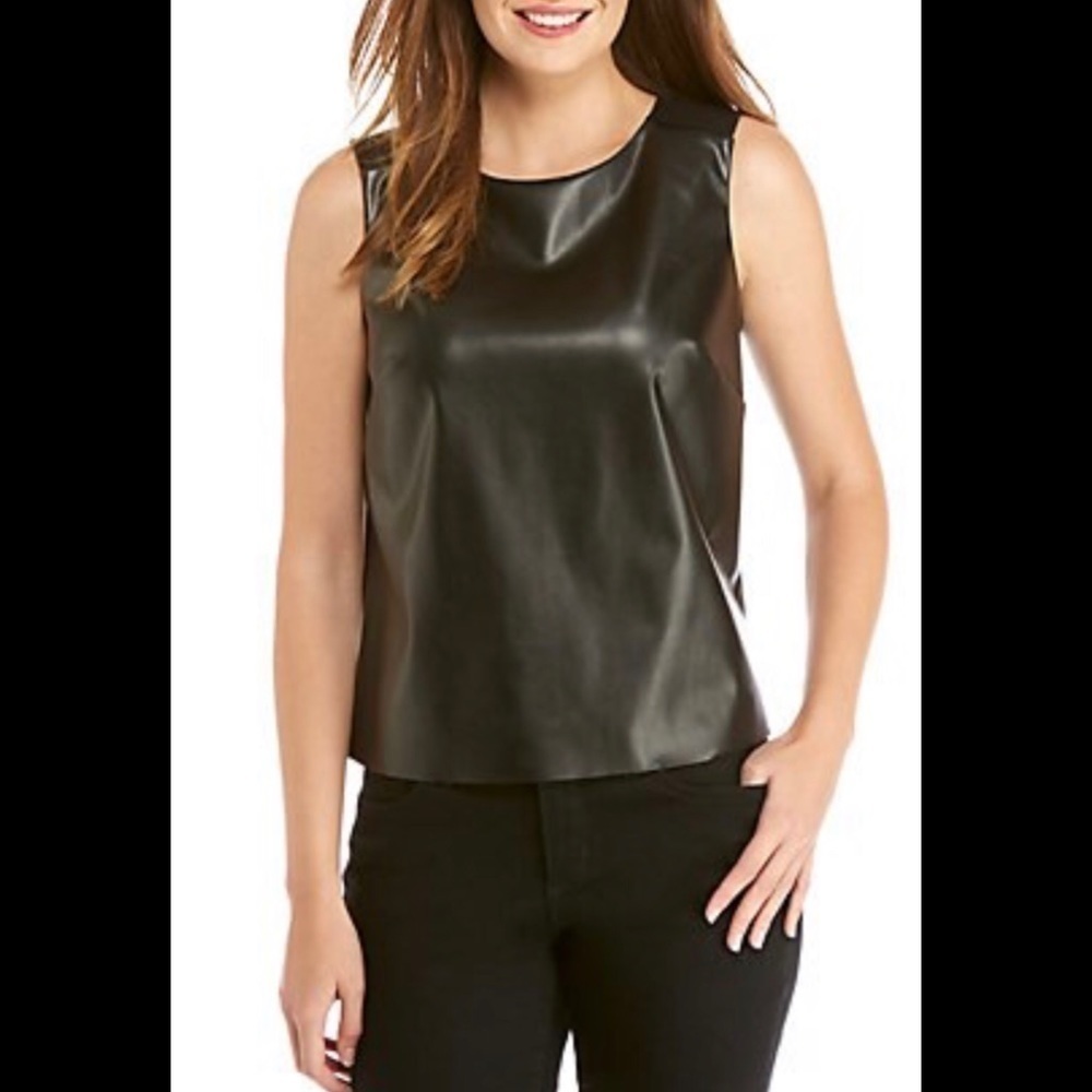 PETITE Sleeveless Pleather Ponte Top